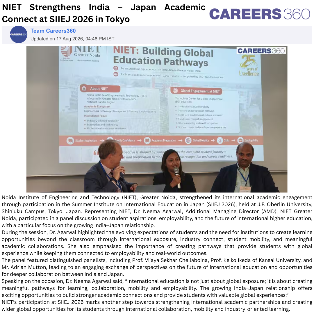 NIET Strengthens India – Japan Academic Connect at SIIEJ 2026 in Tokyo