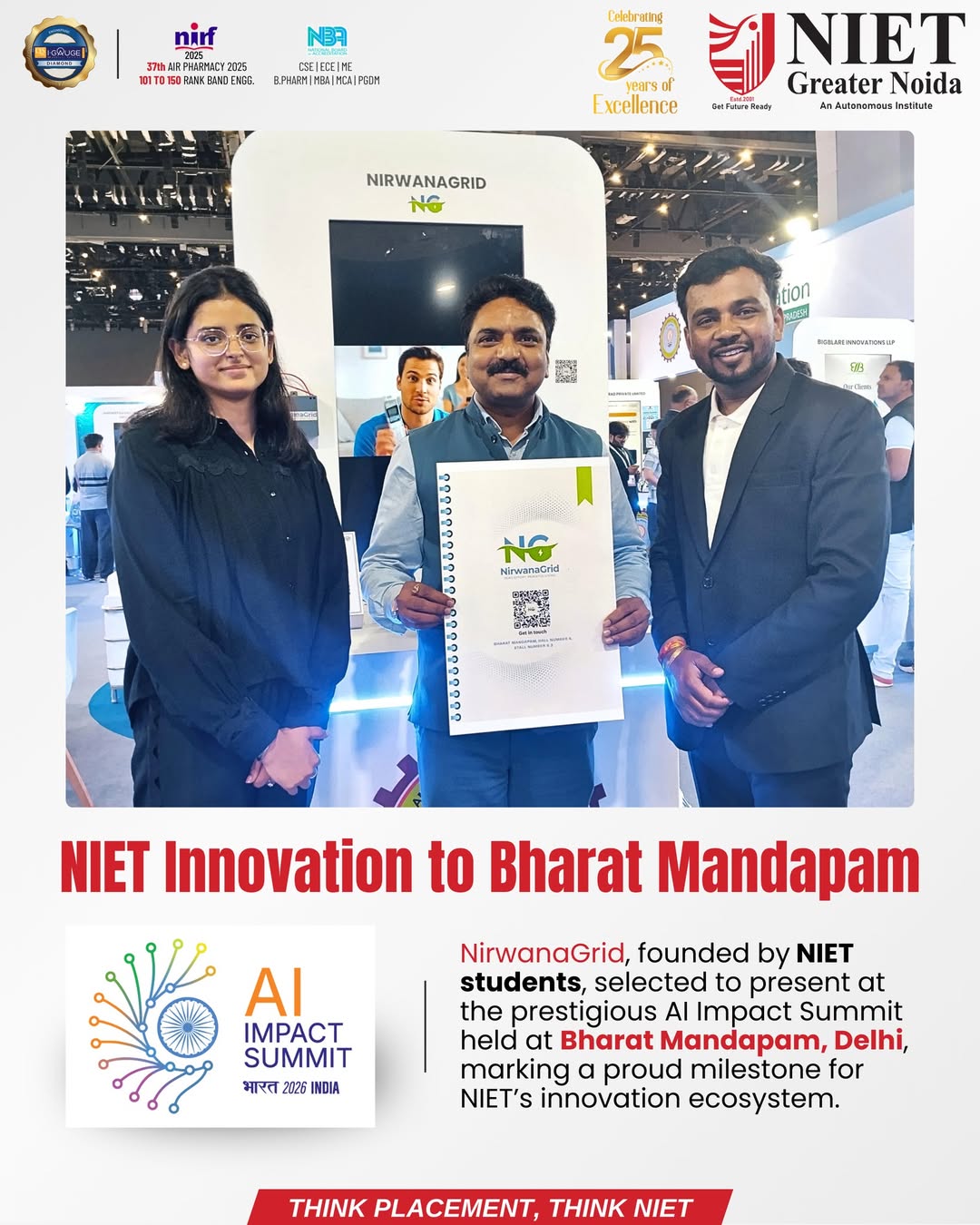 NirwanaGrid Represents NIET at AI Impact Summit 2026 at Bharat Mandapam