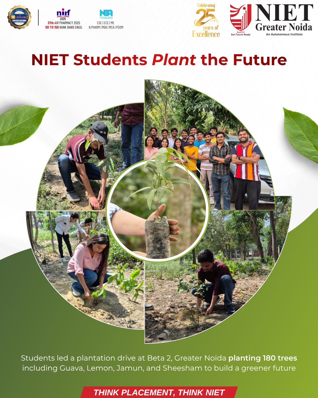 NIET Students Lead Plantation Drive at Beta 2, Greater Noida, Plant 180 Trees for a Greener Future